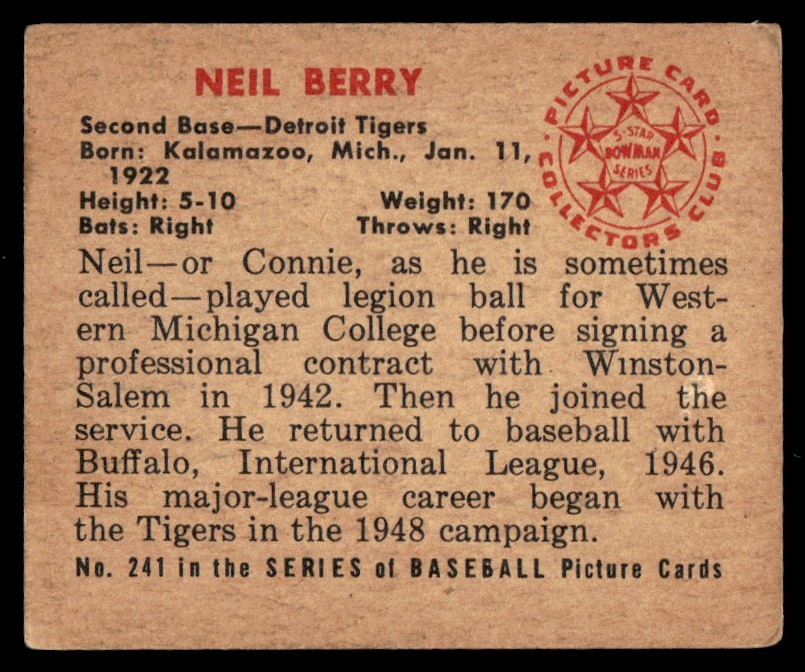 1950 Bowman Neil Berry #241 card back image