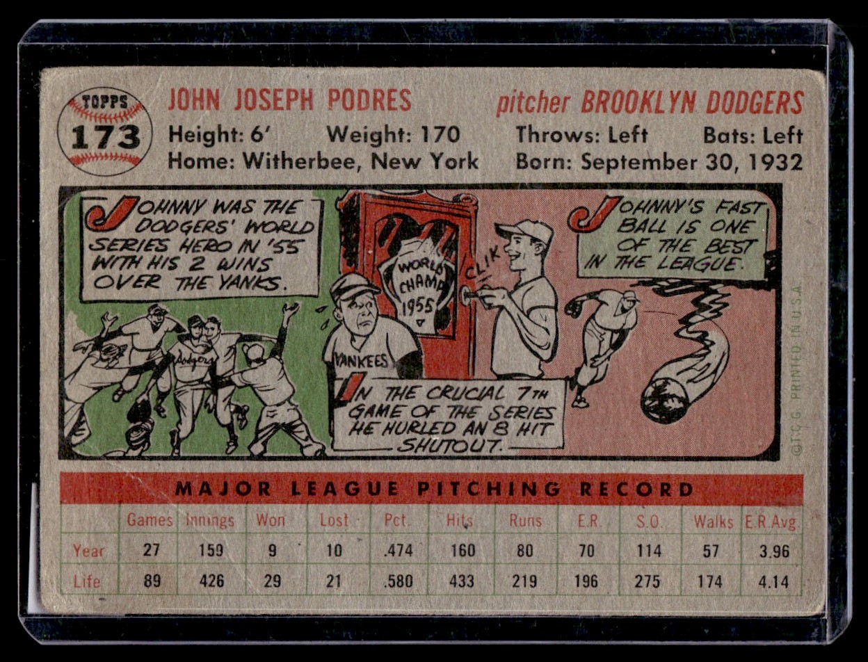 1955 Topps John Podres #173 card back image
