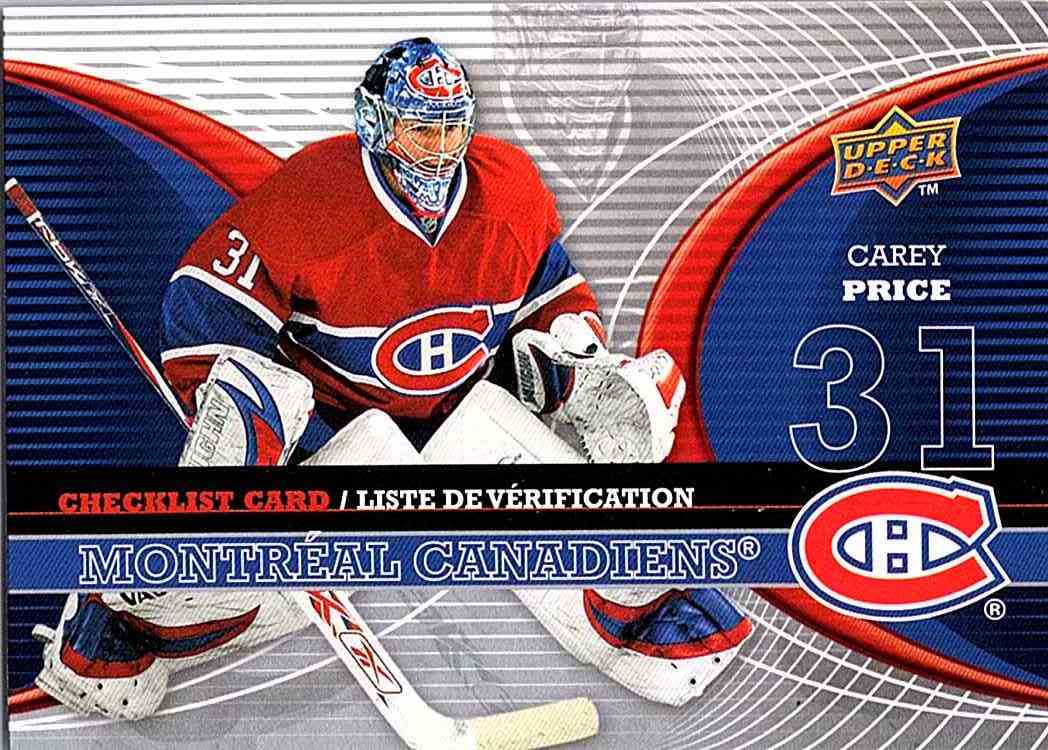 2008-09 McDonald's Upper Deck Canadian Goalie Checklist Carey Price #CL-MTL