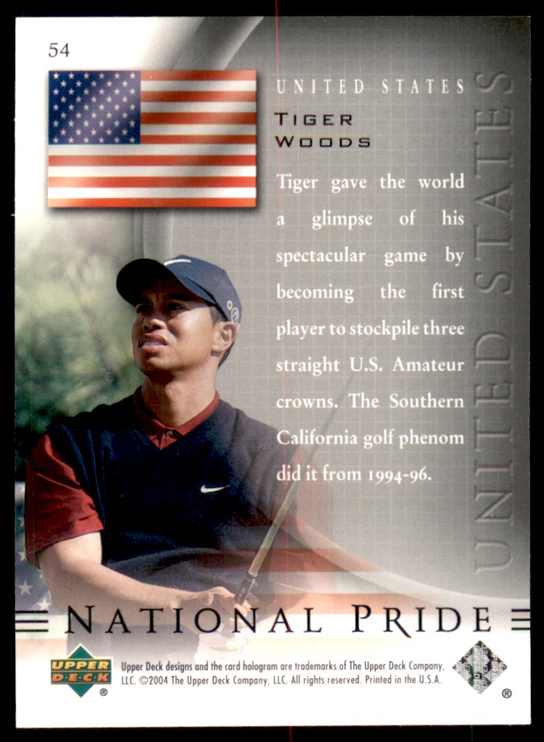 2004 Upper Deck National Pride Tiger Woods #54 card back image
