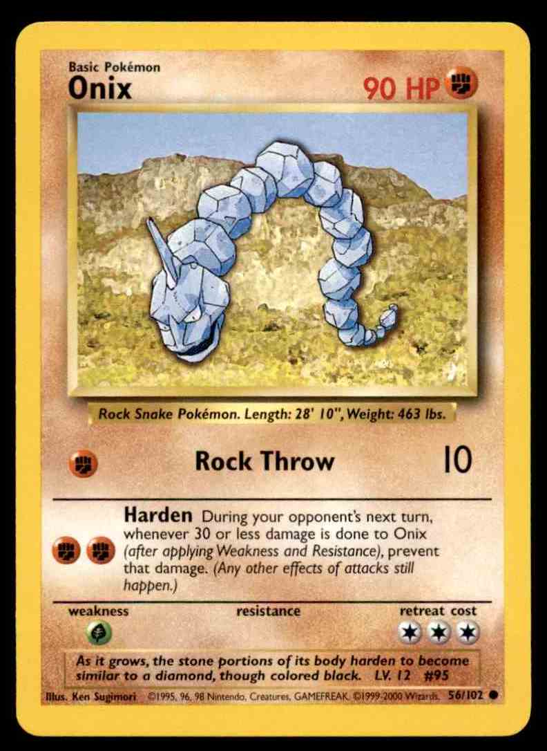 1999 Pokemon Card Base Set 4th Print U K Onix Near Mint 56 102 On Kronozio