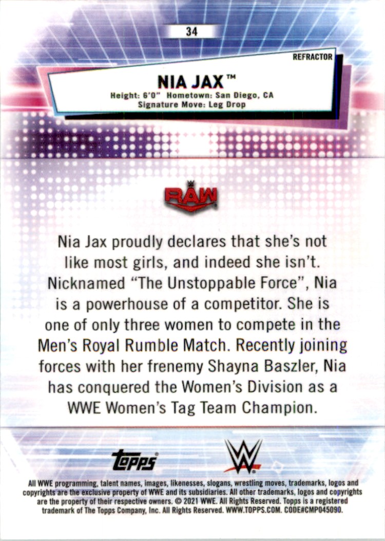 2021 Topps WWE Chrome Refractor Nia Jax #34 card back image