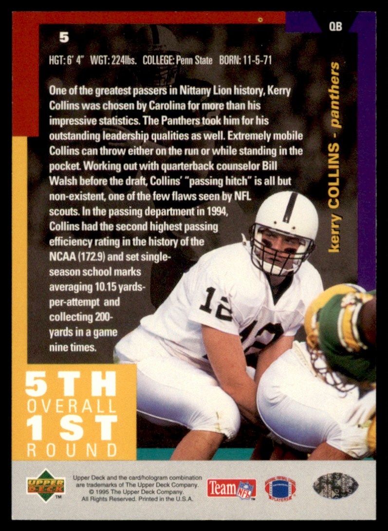 1995 Collector's Choice Kerry Collins #5 card back image