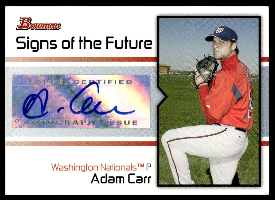 2008 Bowman Signs of the Future Adam Carr #SOF-AC card front image