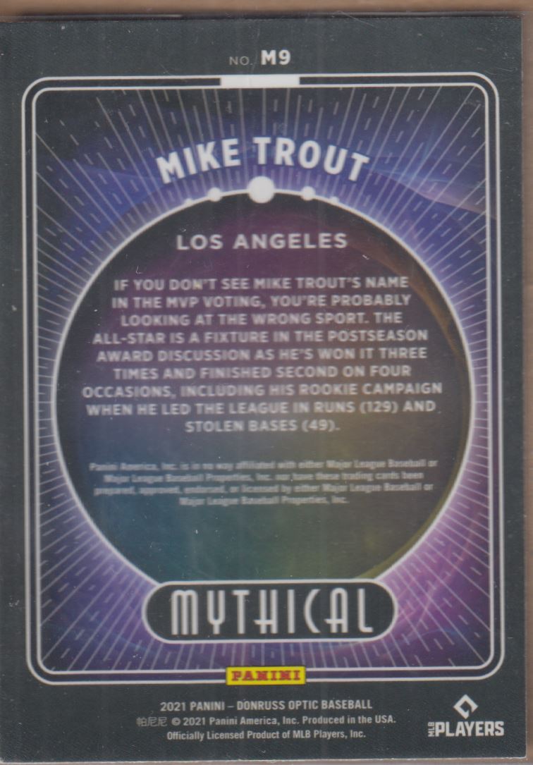 2021 Donruss Optic Mythical Mike Trout #M9 card back image