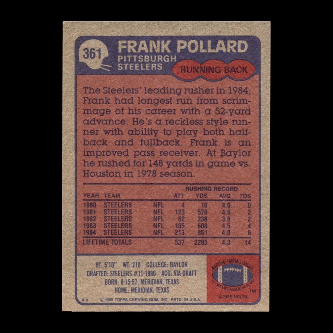 Frank Pollard 1985 Topps Pittsburgh Steelers #361 R326F 76