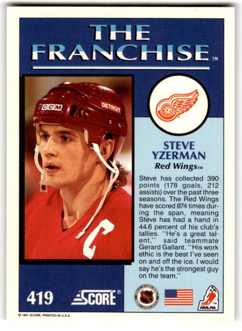Steve Yzerman 1991-92 Score American The Franchise #419 Detroit