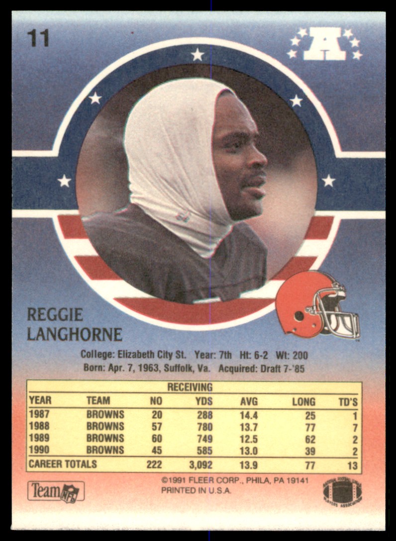 1991 Fleer Stars and Stripes Reggie Langhorne Cleveland Browns #11 - Picture 2 of 2