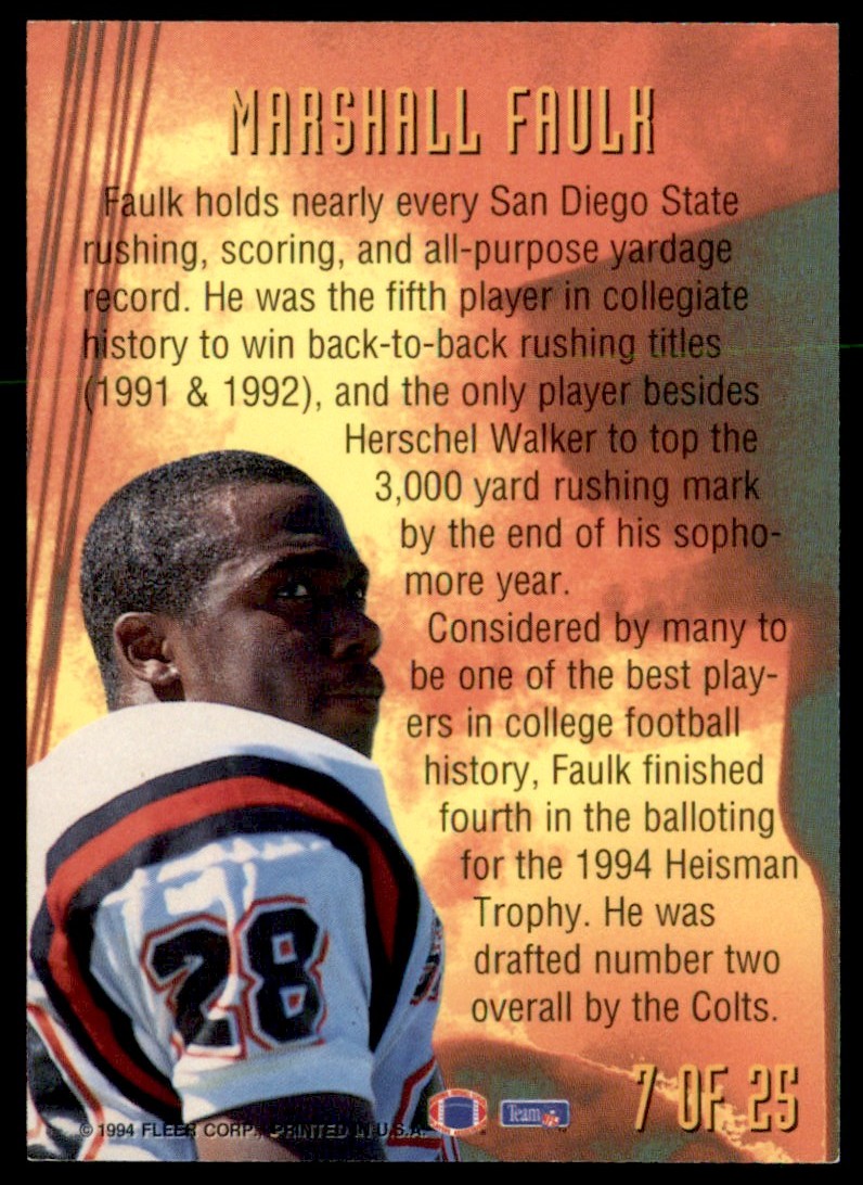 1994 Fleer Prospect Marshall Faulk #7 card back image