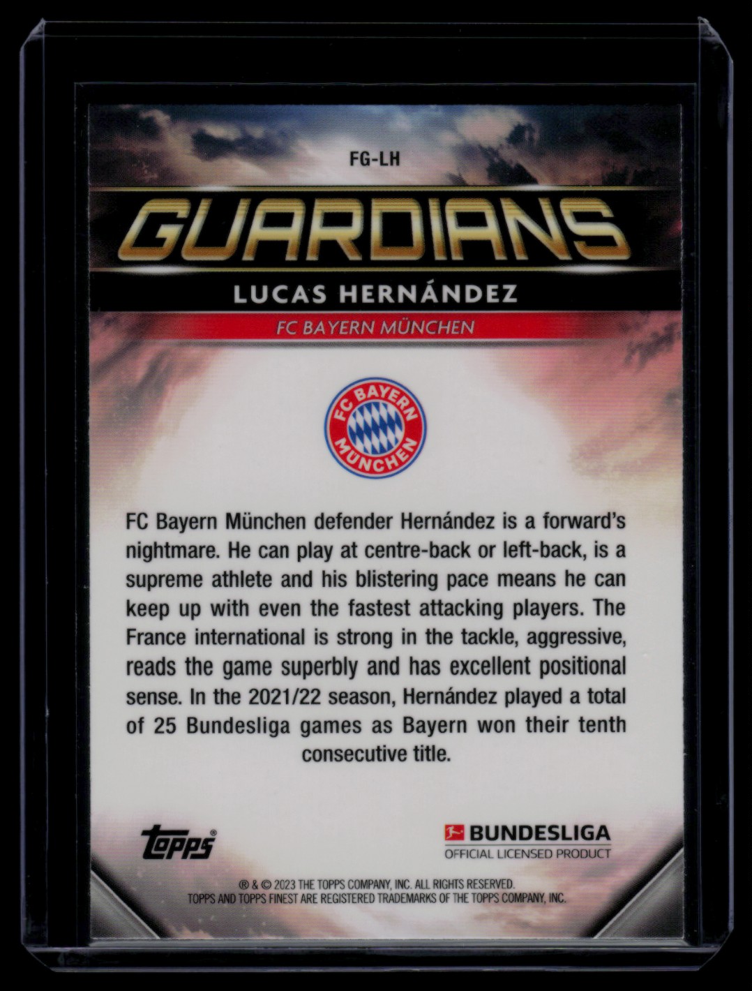 2022 Finest Bundesliga Guardians Lucas Hernández #FG-LH card back image