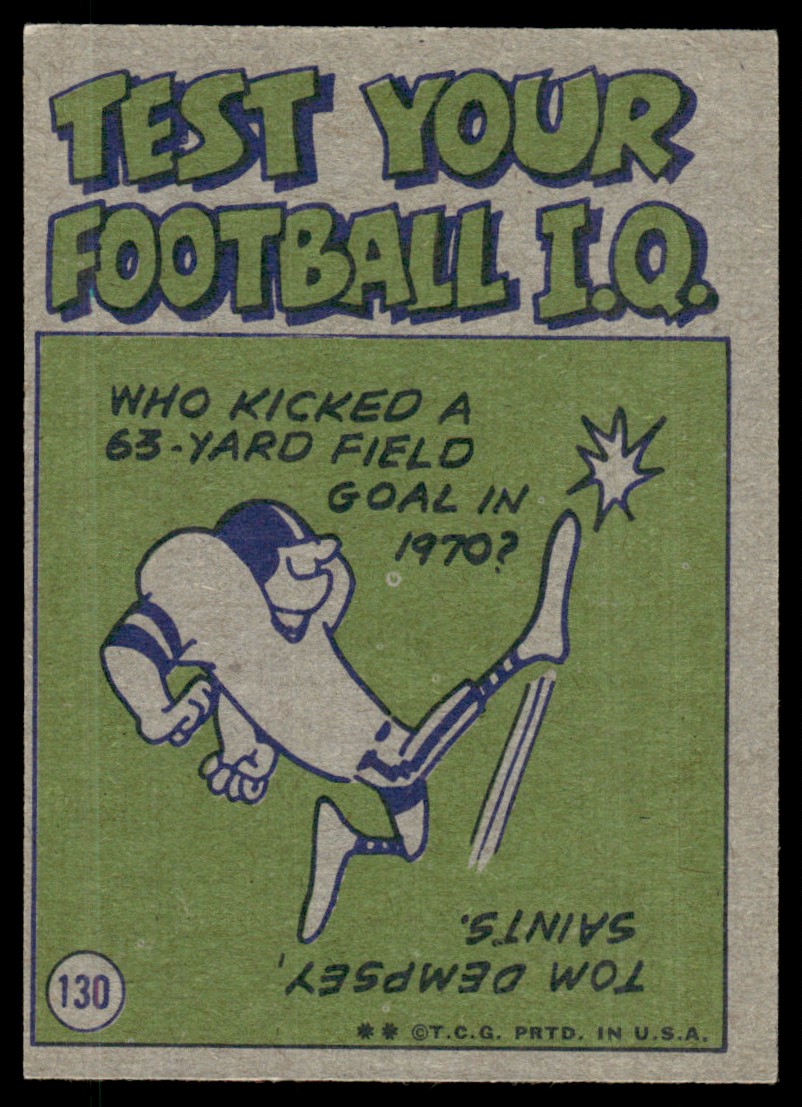 1972 Topps Bill Nelsen PA #130 card back image