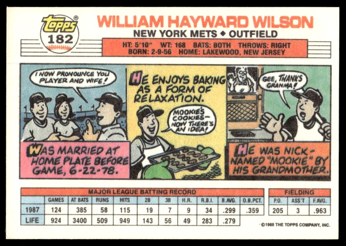 1988 Topps Big Mookie Wilson #182 card back image