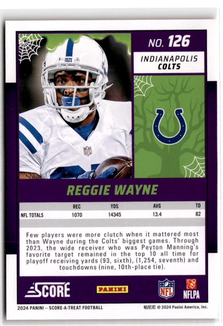 2024 Score-a-Treat Orange Pumpkin Reggie Wayne #126 card back image