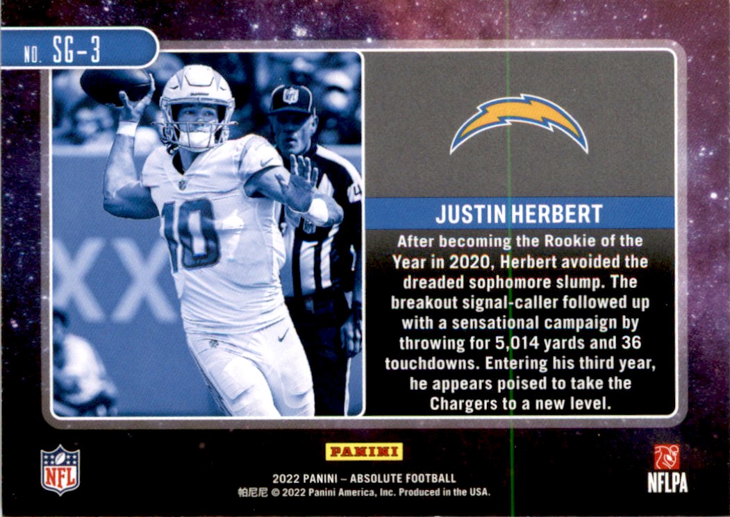 2022 Panini Absolute Star Gazing Justin Herbert #SG-3 card back image