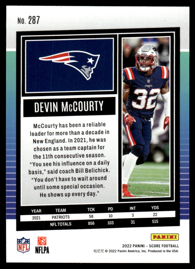2022 Score Lava Devin McCourty #287 card back image
