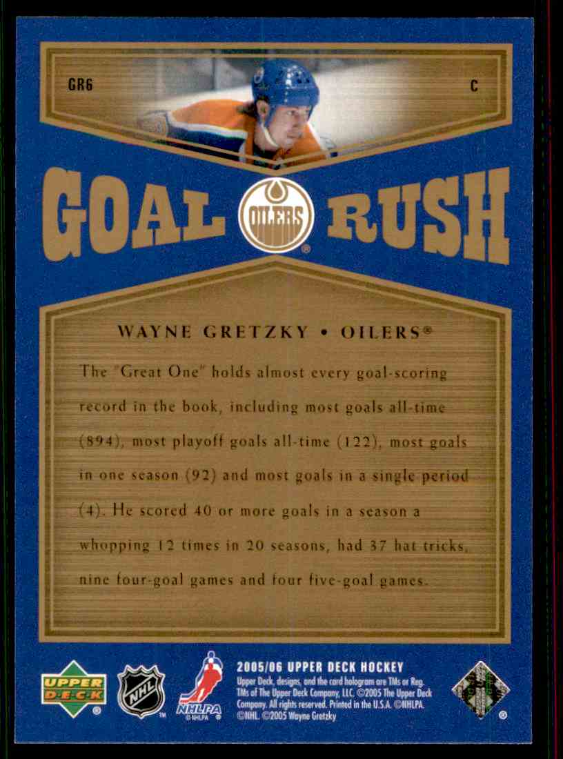 2005-06 Upper Deck Goal Rush Wayne Gretzky #CR6 card back image