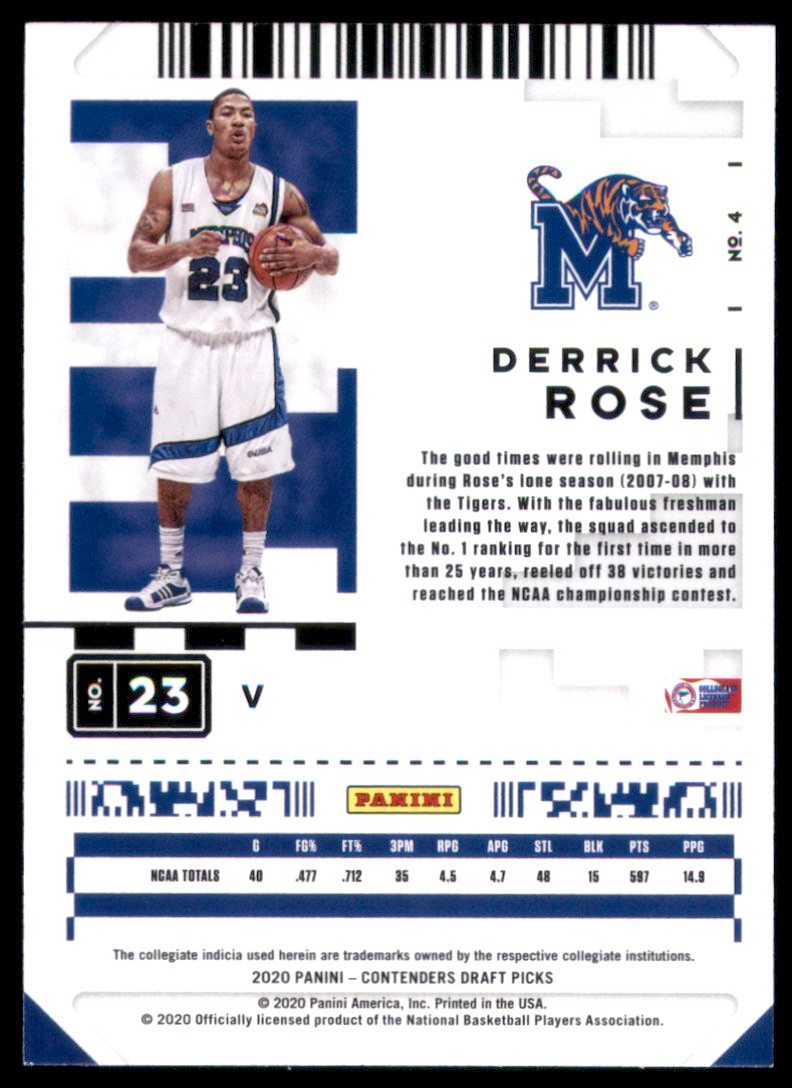 2020-21 Panini Contenders Draft Picks Variations Derrick Rose #4 card back image
