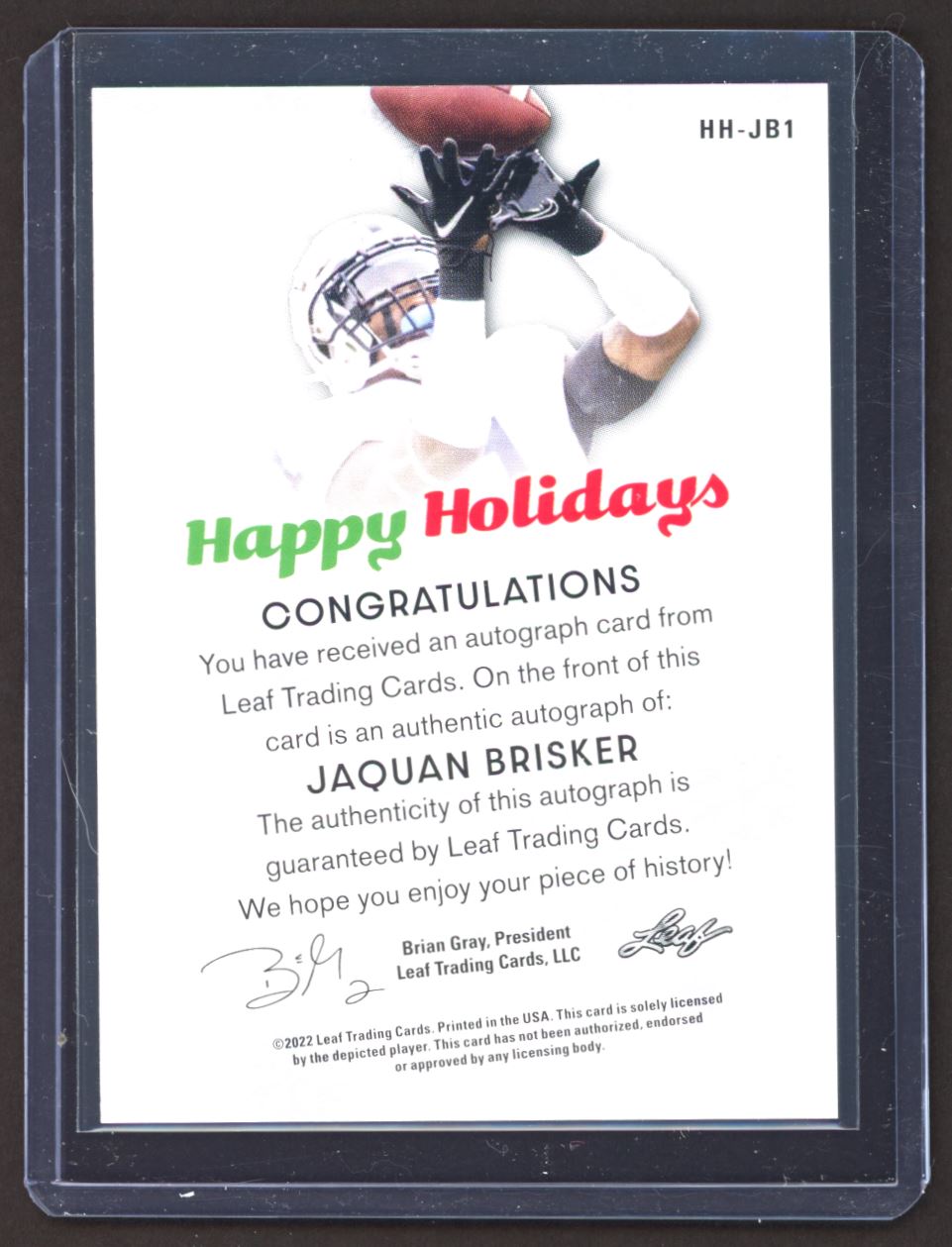 2022 Leaf Happy Holidays Jaquan Brisker (a) #HH-JB1 card back image