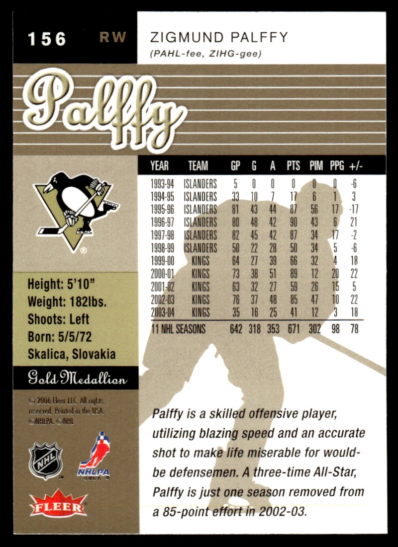 2005-06 Ultra Gold Medallion Zigmund Palffy #156 card back image