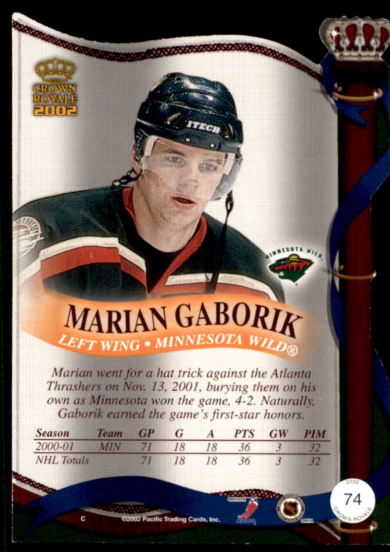 2001-02 Pacific Crown Royale Marian Gaborik #74 card back image