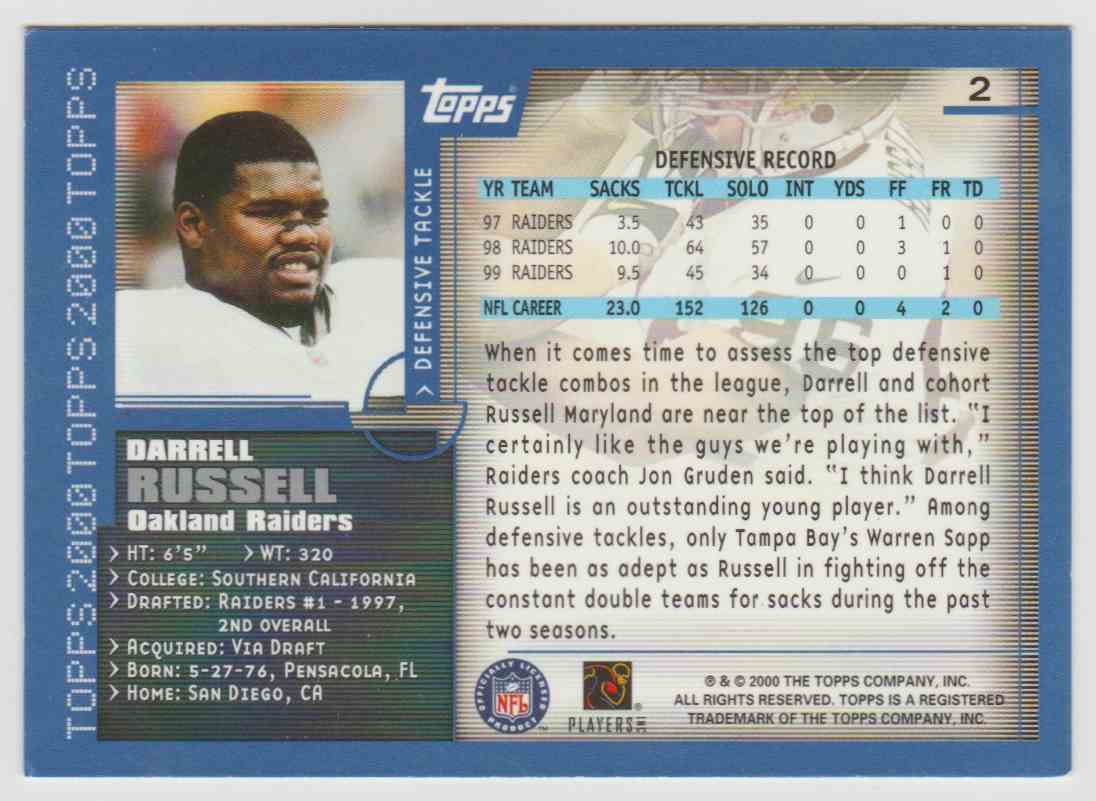 2000 Topps Collection Darrell Russell #2 card back image