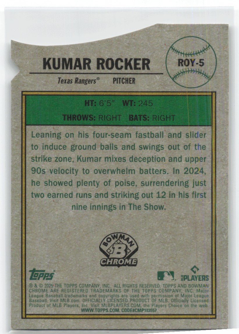 2025 Topps Heritage Kumar Rocker #ROY-5 card back image