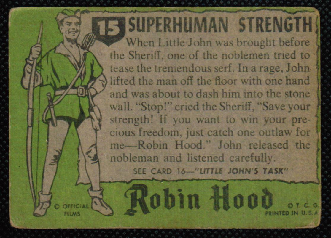 1957 Topps Robin hood Superhuman Strength #15 card back image