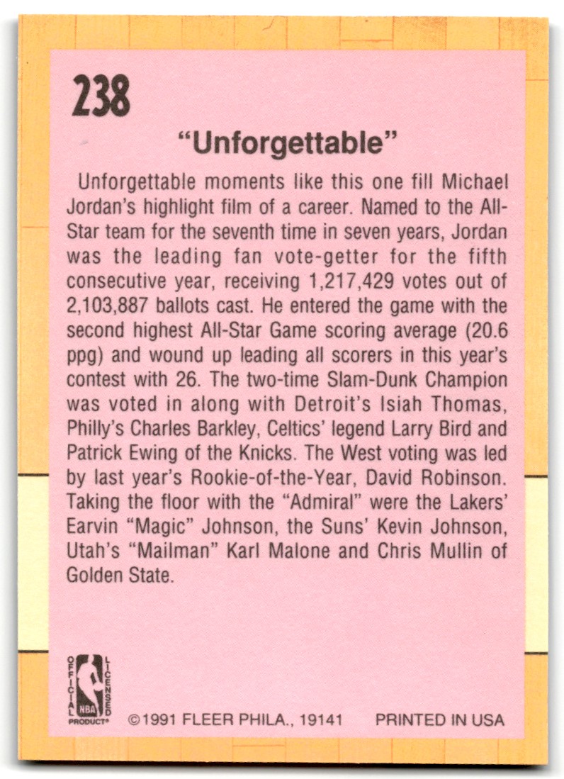 1991-92 Fleer 1991 All-Star Game #238 card back image