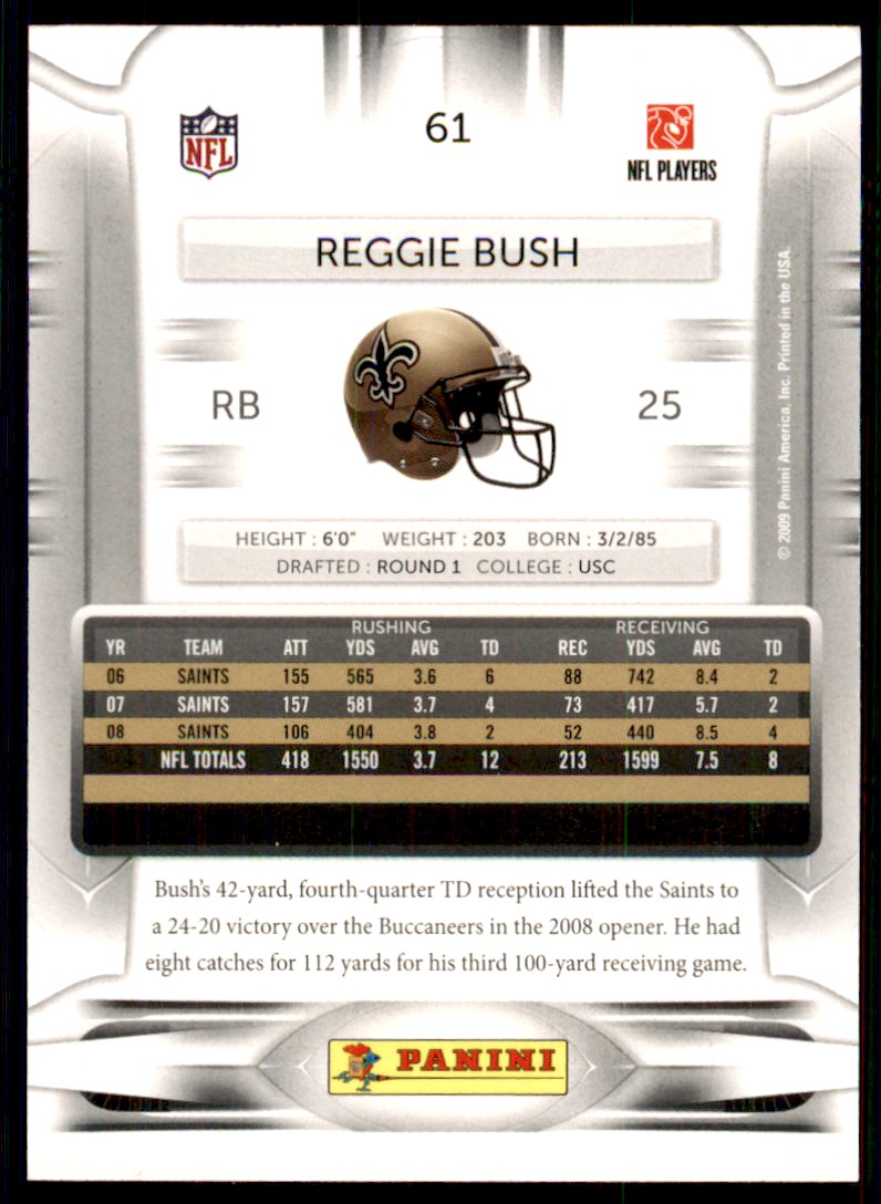 2009 Playoff Prestige Reggie Bush New Orleans Saints #61 NFL