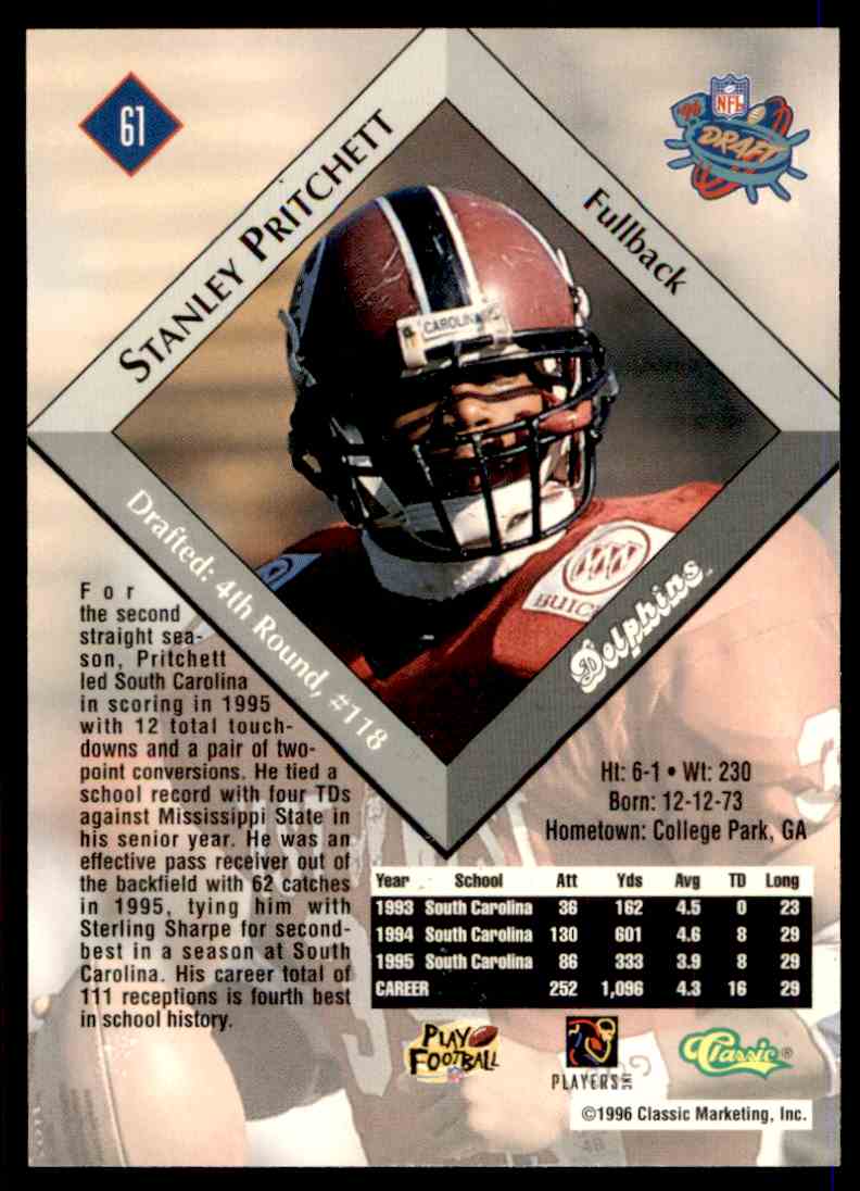 1996 Nfl Players Inc Classic Nfl Rookies Stanely Pritchett