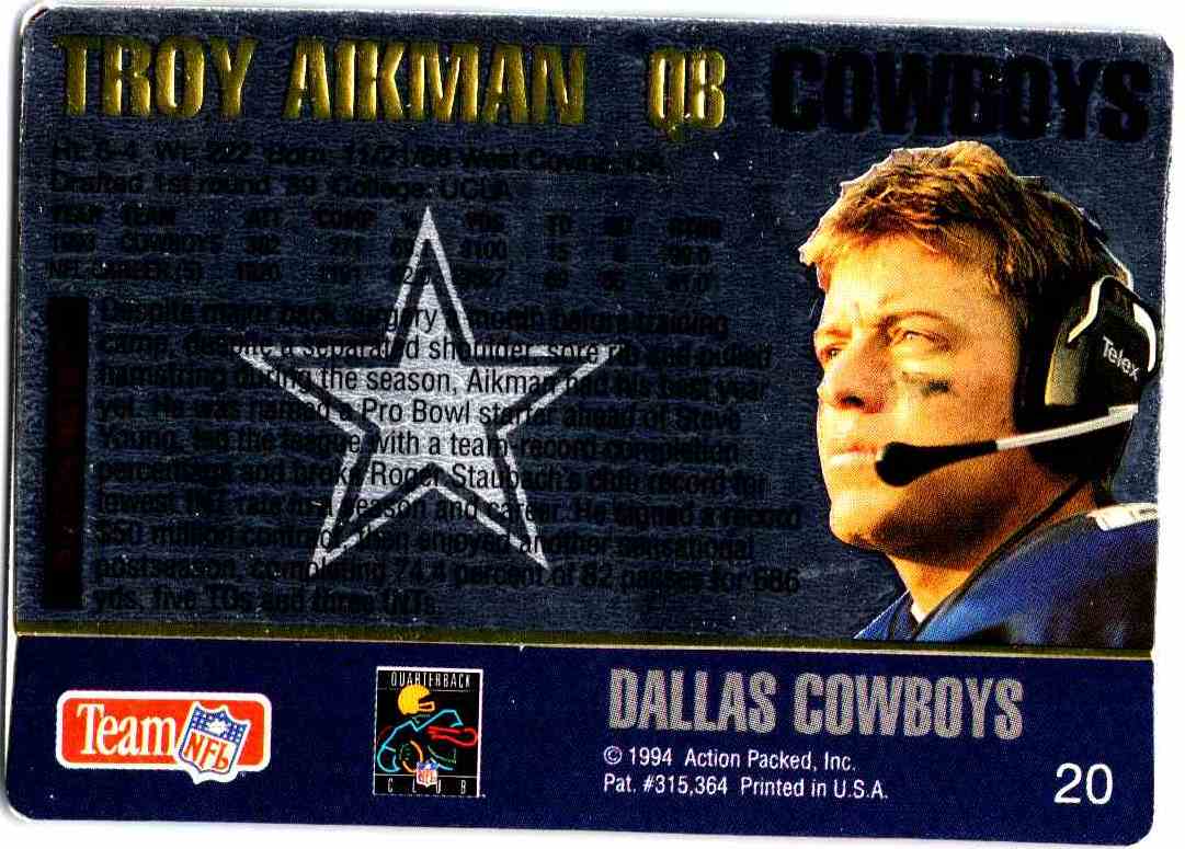 1994 Action Packed Troy Aikman #20 on Kronozio