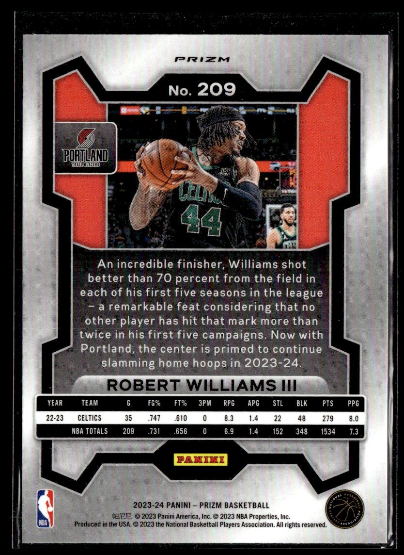 2023-24 Panini Prizm Red Ice Robert Williams III #209 card back image