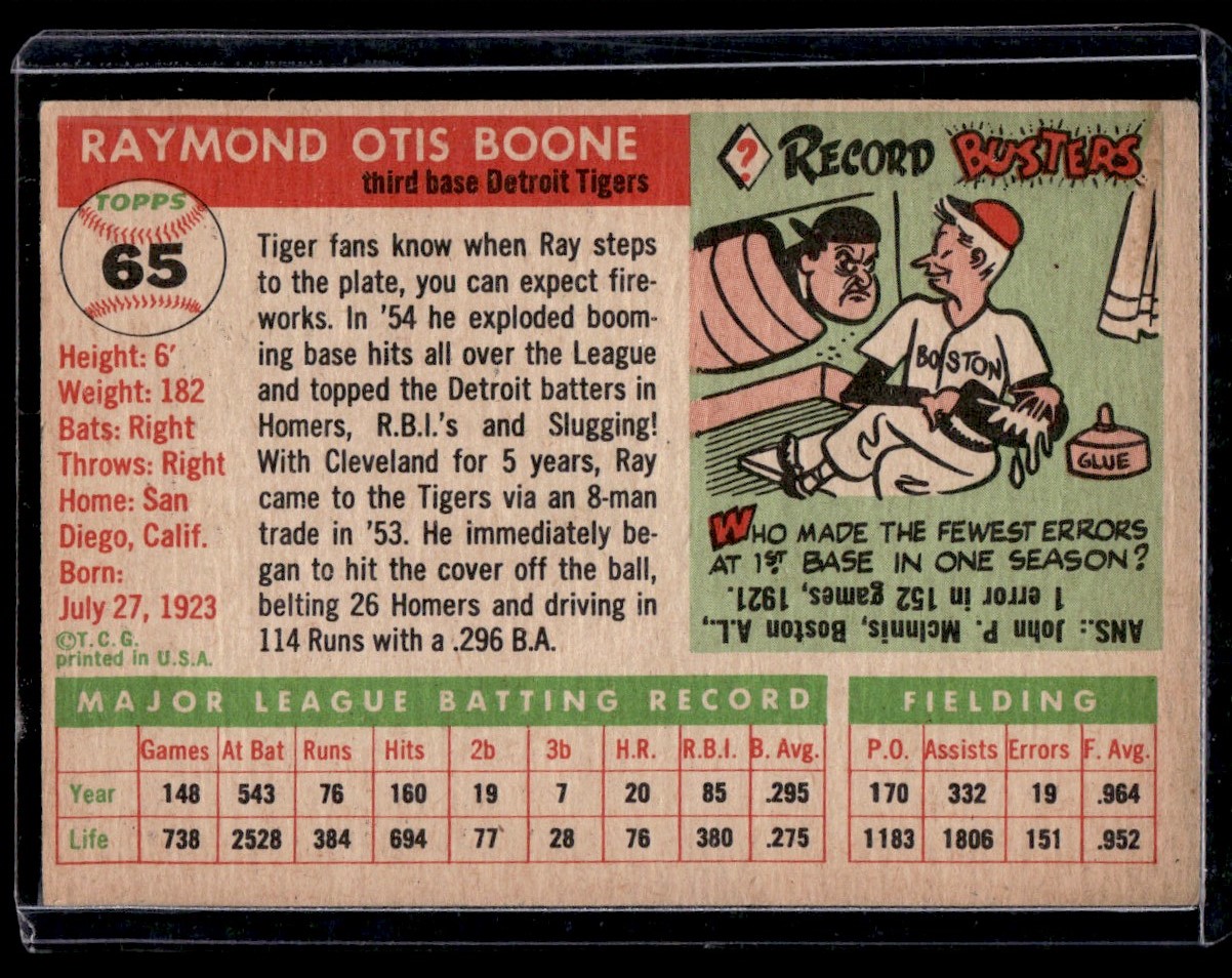 1955 Topps Ray Boone #65 card back image