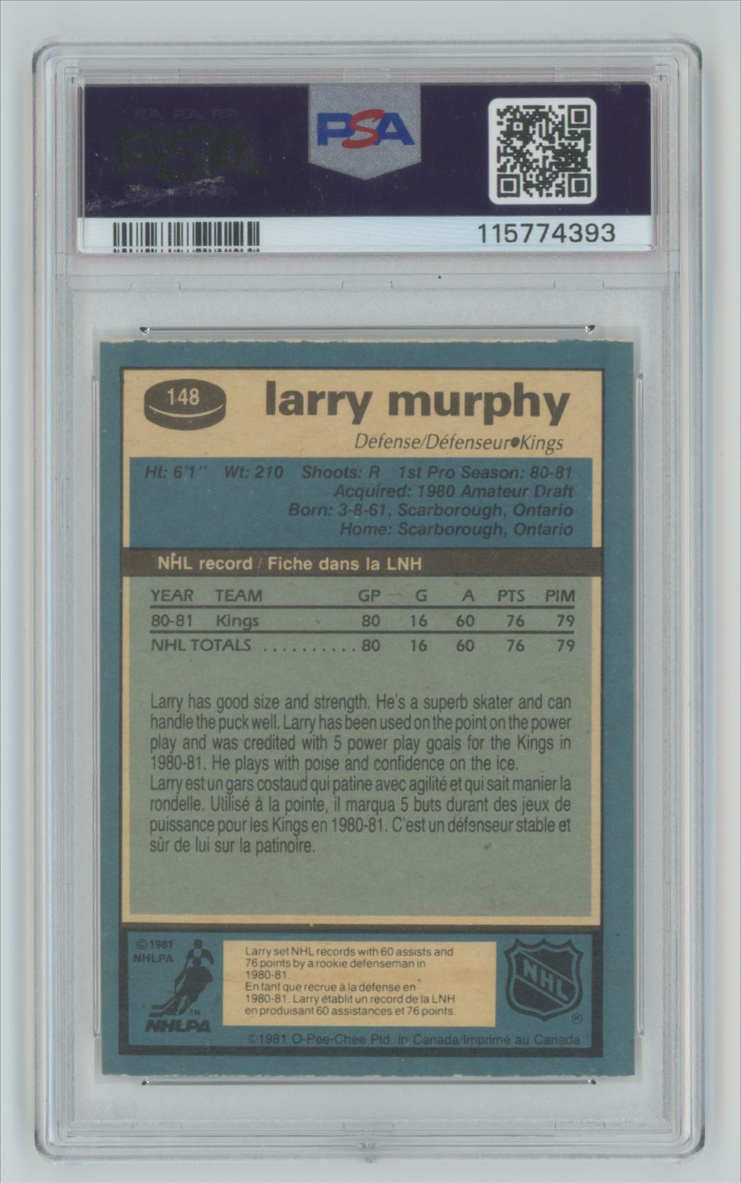 1981-82 O-Pee-Chee Larry Murphy #148 card back image