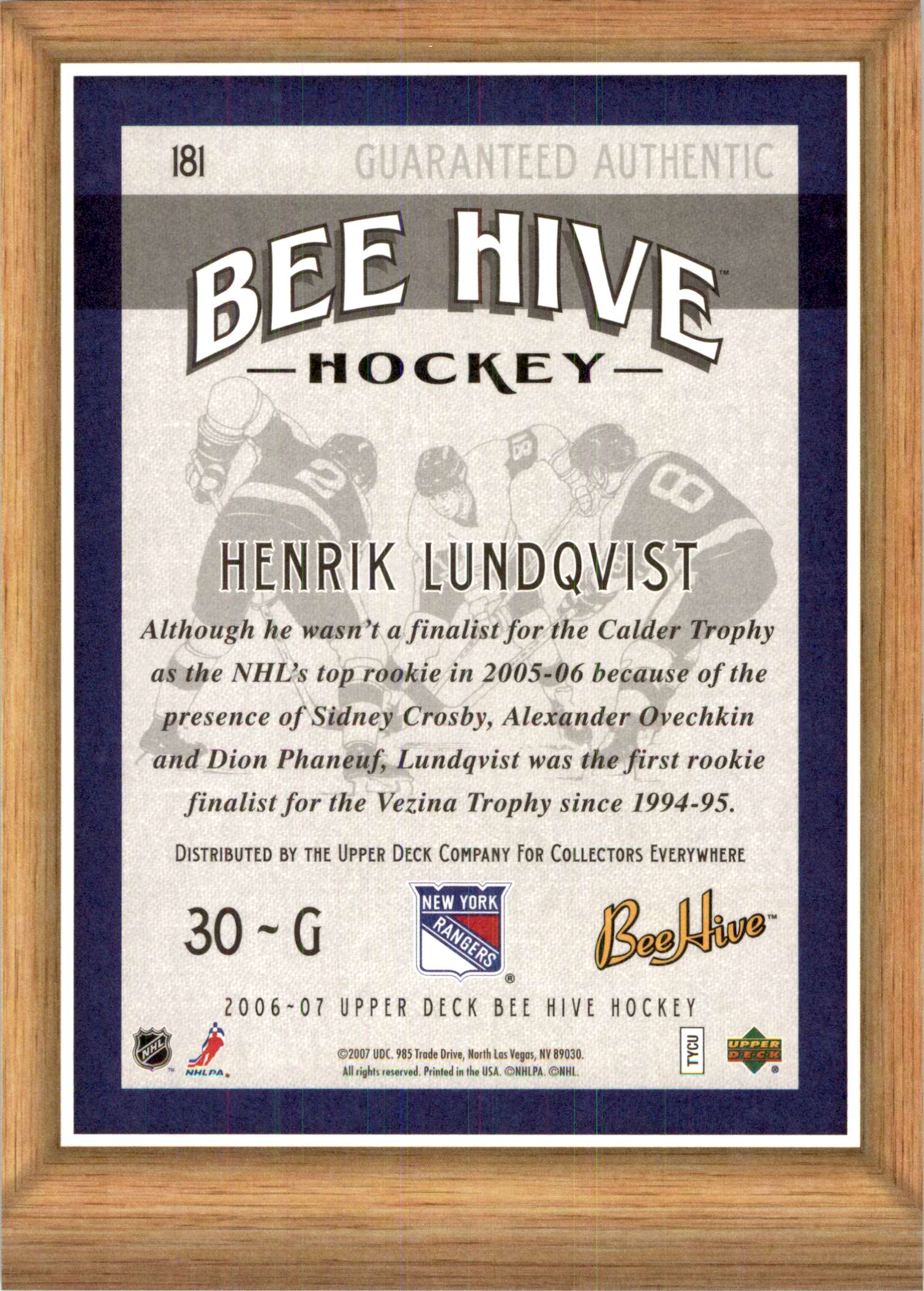 2006-07 Upper Deck Beehive 5X7 Henrik Lundqvist #181 card back image
