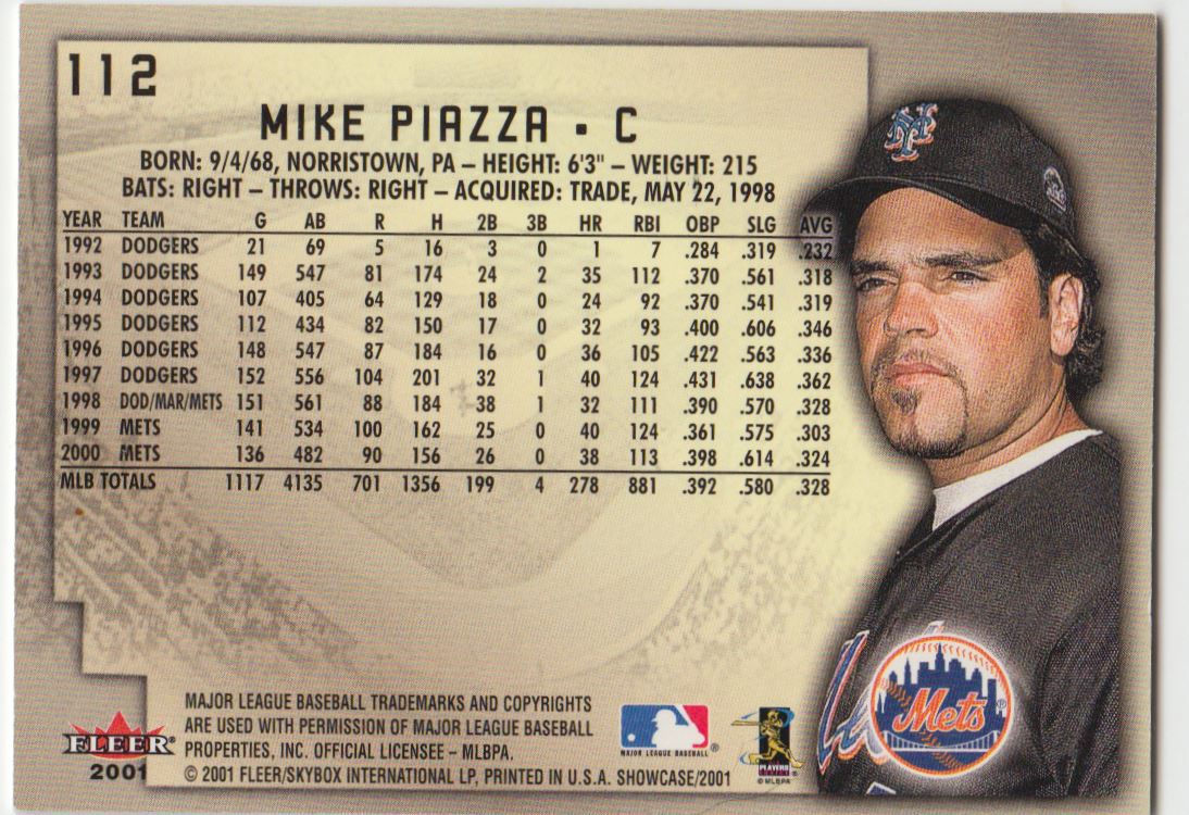 2001 Fleer Showcase Mike Piazza #112 card back image
