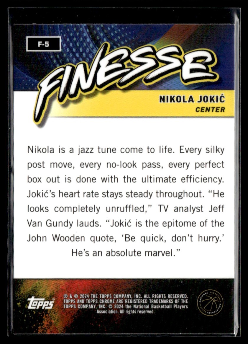 2023-24 Topps Chrome Finesse Nikola Jokic #F-5 card back image