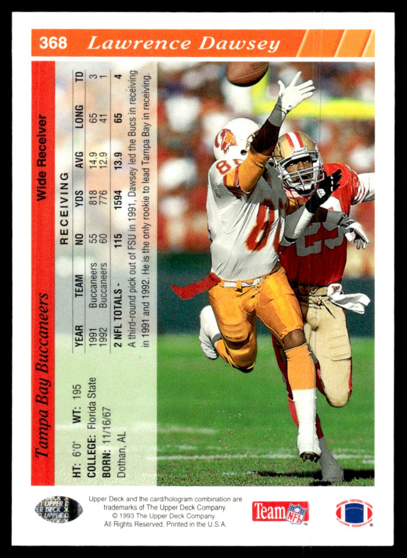 1993 Upper Deck Lawrence Dawsey #368 card back image