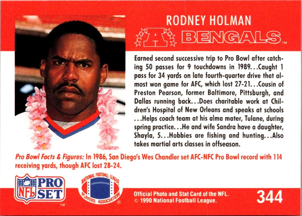 Rodney Holman autographed Football Card (Cincinnati Bengals) 1990 Pro Set  Pro Bowl #344