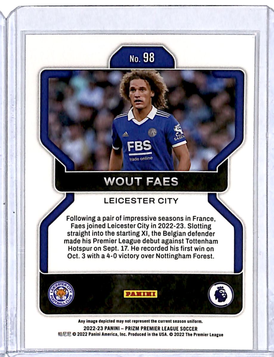 2022 Panini Prizm Premier League Wout Faes #98 card back image
