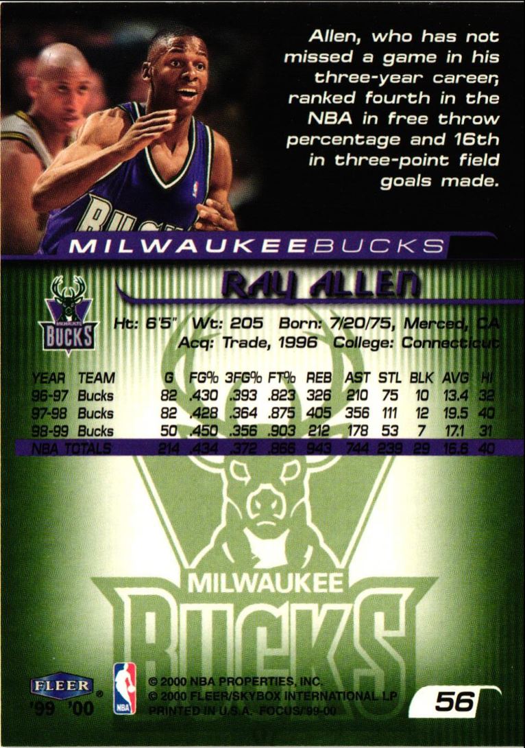 1999-00 Fleer Focus Ray Allen #56 card back image