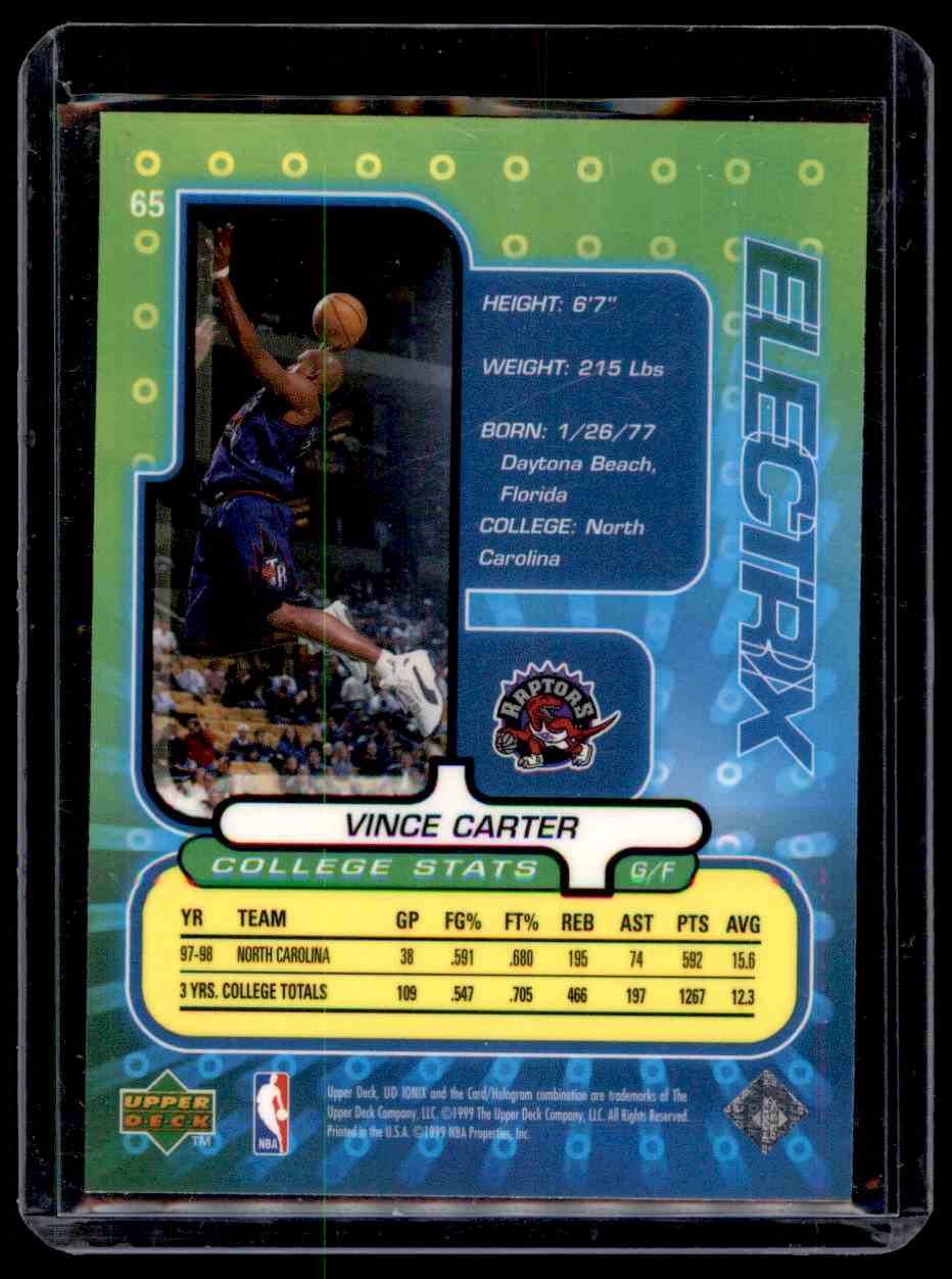 1998-99 Upper Deck Ionix Vince Carter #65 card back image