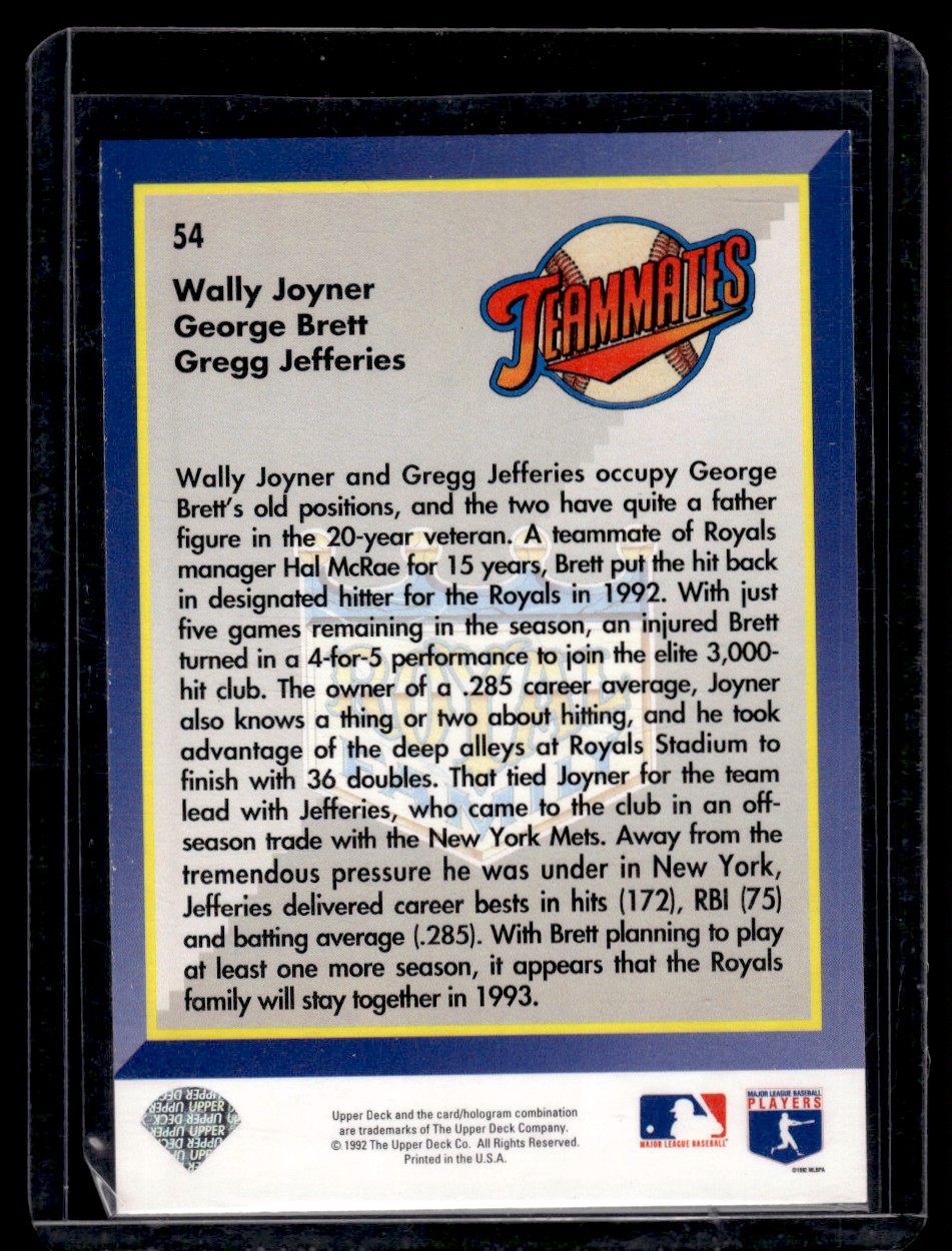 1993 Upper Deck Wally Joyner/Gregg Jefferies/George Brett #54 card back image
