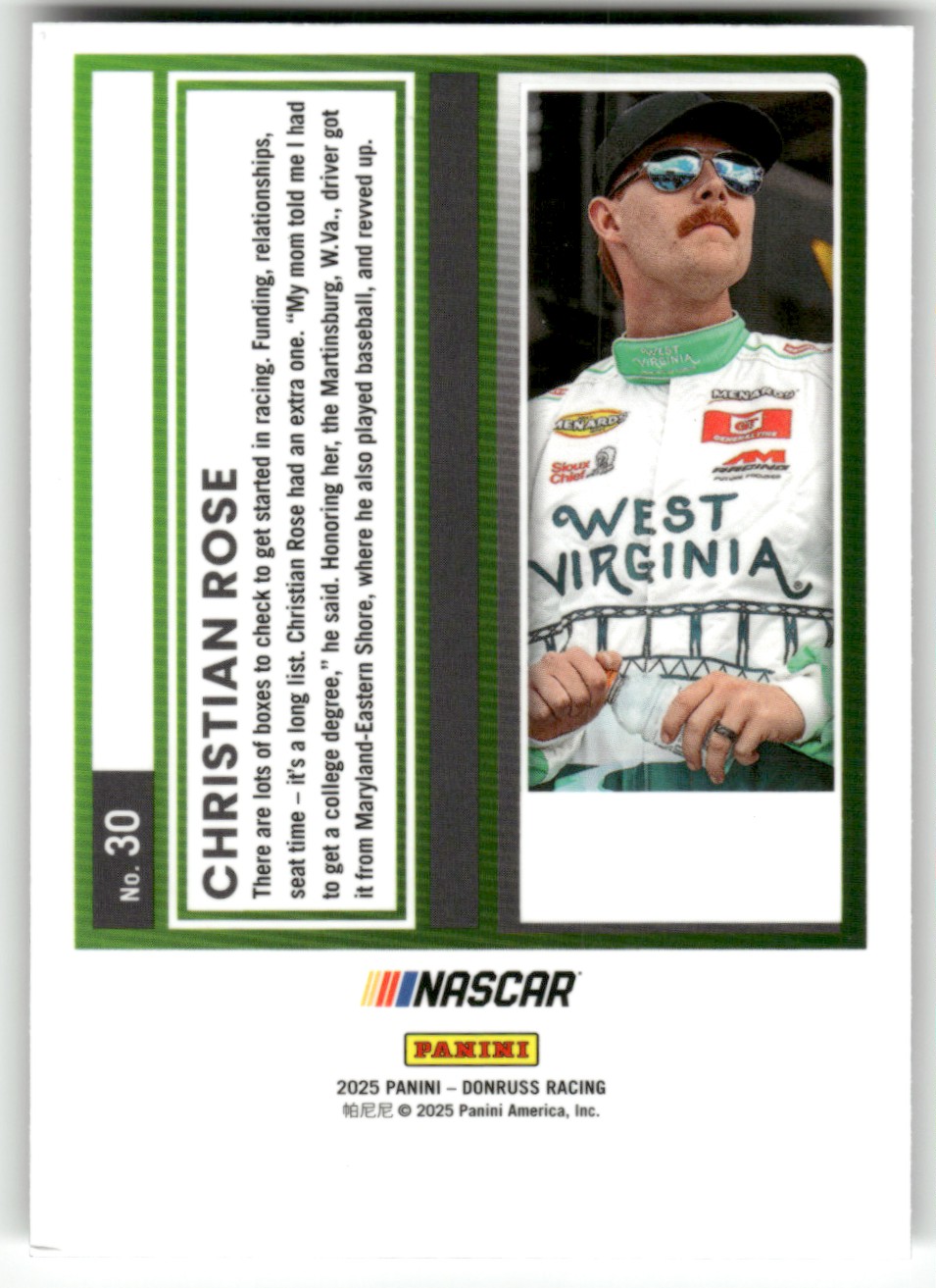 2025 Donruss NASCAR Optic CHRISTIAN ROSE #30 card back image
