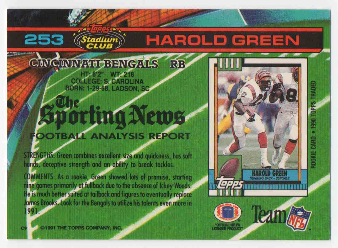1991 Stadium Club Harold Green #253 card back image