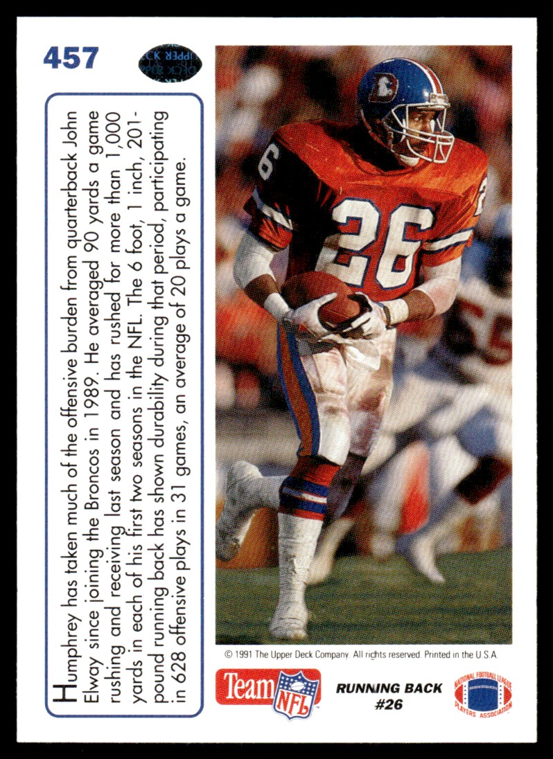1991 Upper Deck Bobby Humphrey #457 card back image