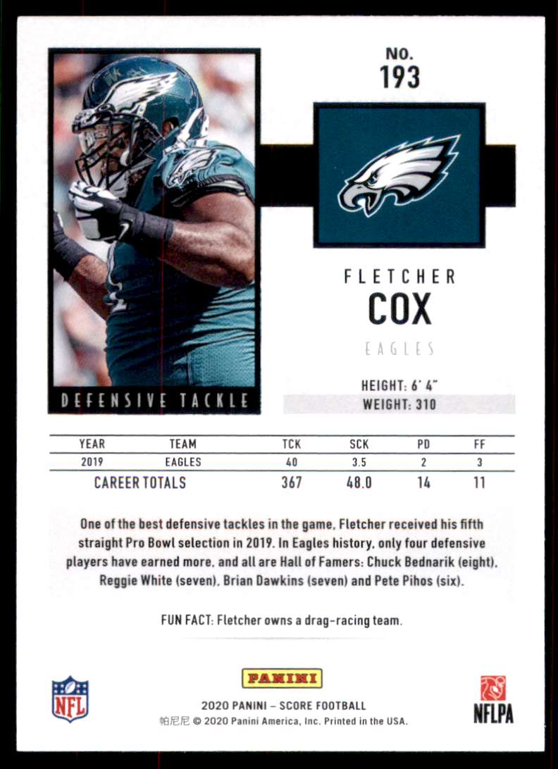 2020 Score Red Fletcher Cox 193 on Kronozio