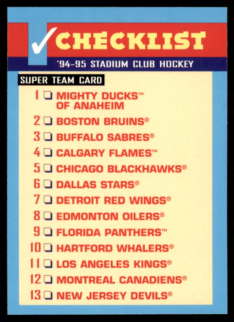 199495 Stadium Club Checklist NNO on Kronozio