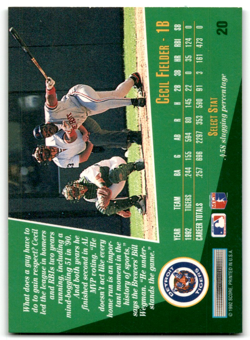 Cecil Fielder autographed baseball card (Detroit Tigers) 1991 Score