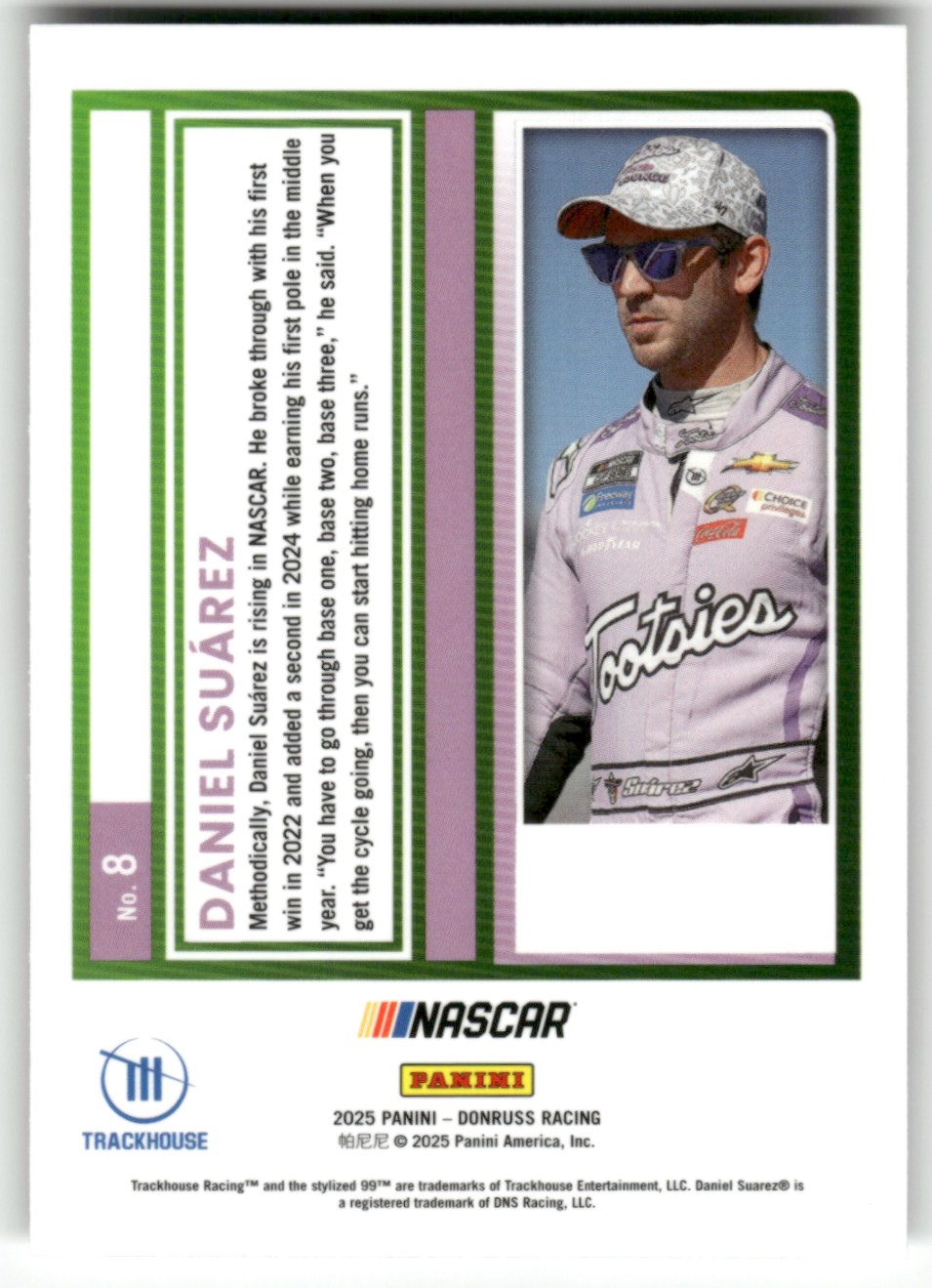 2025 Donruss NASCAR Optic DANIEL SUAREZ #8 card back image